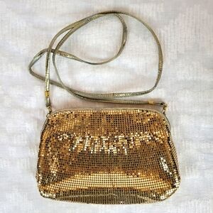 Whiting and Davis vintage shimmer gold small purse clutch with strap fancy party